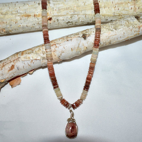 Moonstone & Fire Opal Necklace - Malabeads